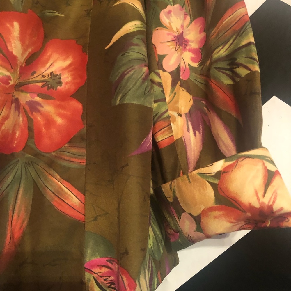 Peck & Peck Green Tropical Print Silk Blend Blazer